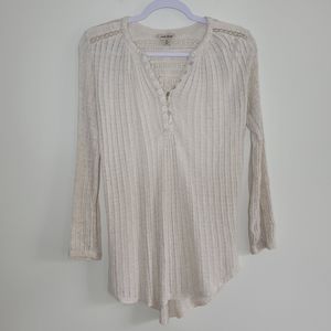 Lucky Brand Cottagecore Crochet Overlay Ivory‎ Long Sleeve Tee XS